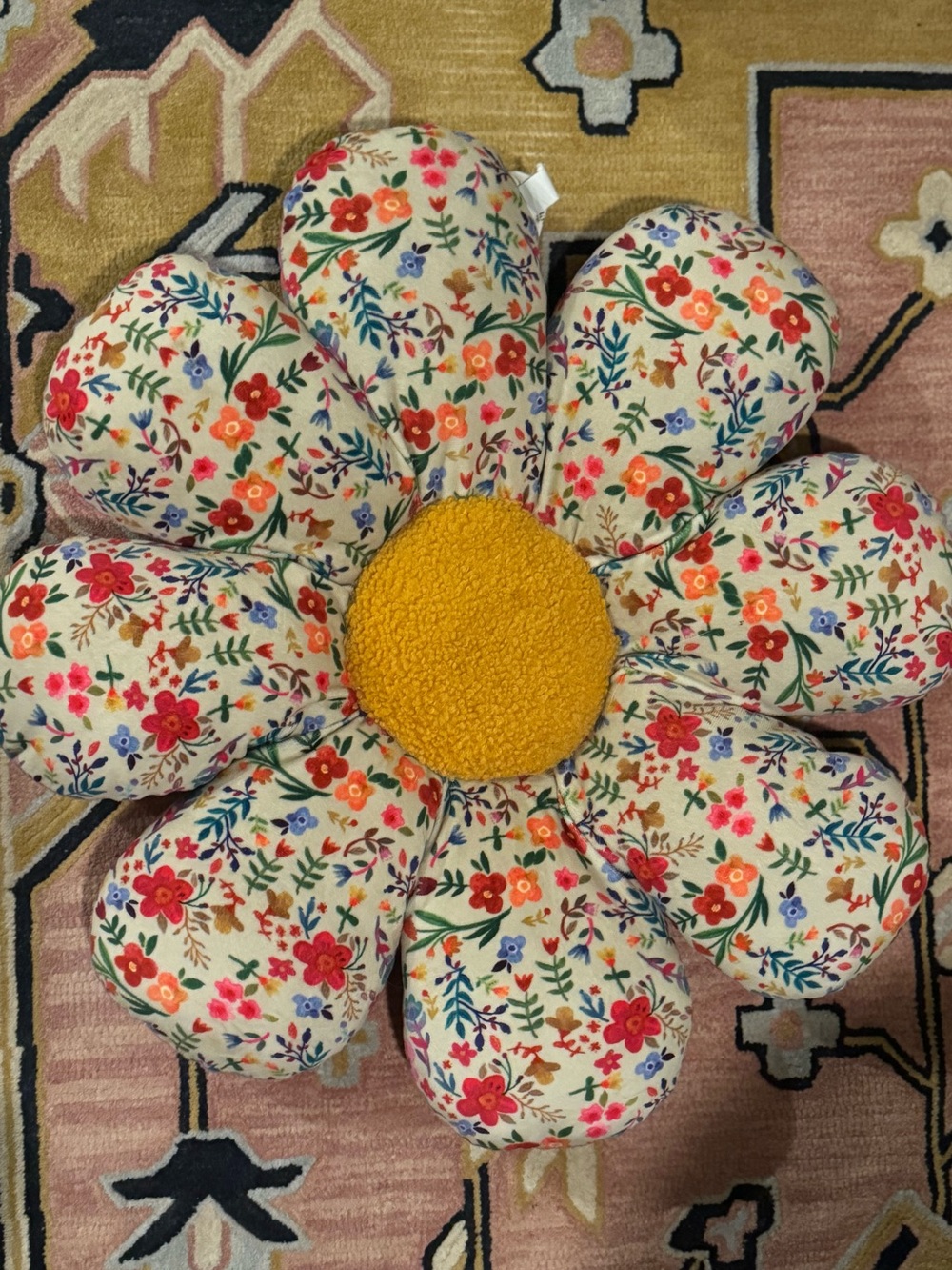 Natural Life ~ Floral Petal Floor patchwork, Pillow - Pink Multicolor 24” - Picture 8 of 9